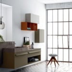 Composition 4 modern Italian bathroom vanity with bronze Placentina Spazzolata stone